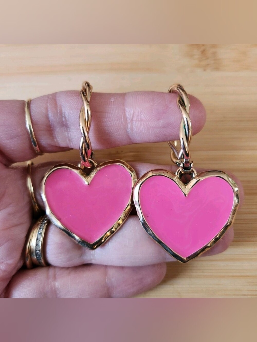 Pink Enamel Heart Pierced Earrings